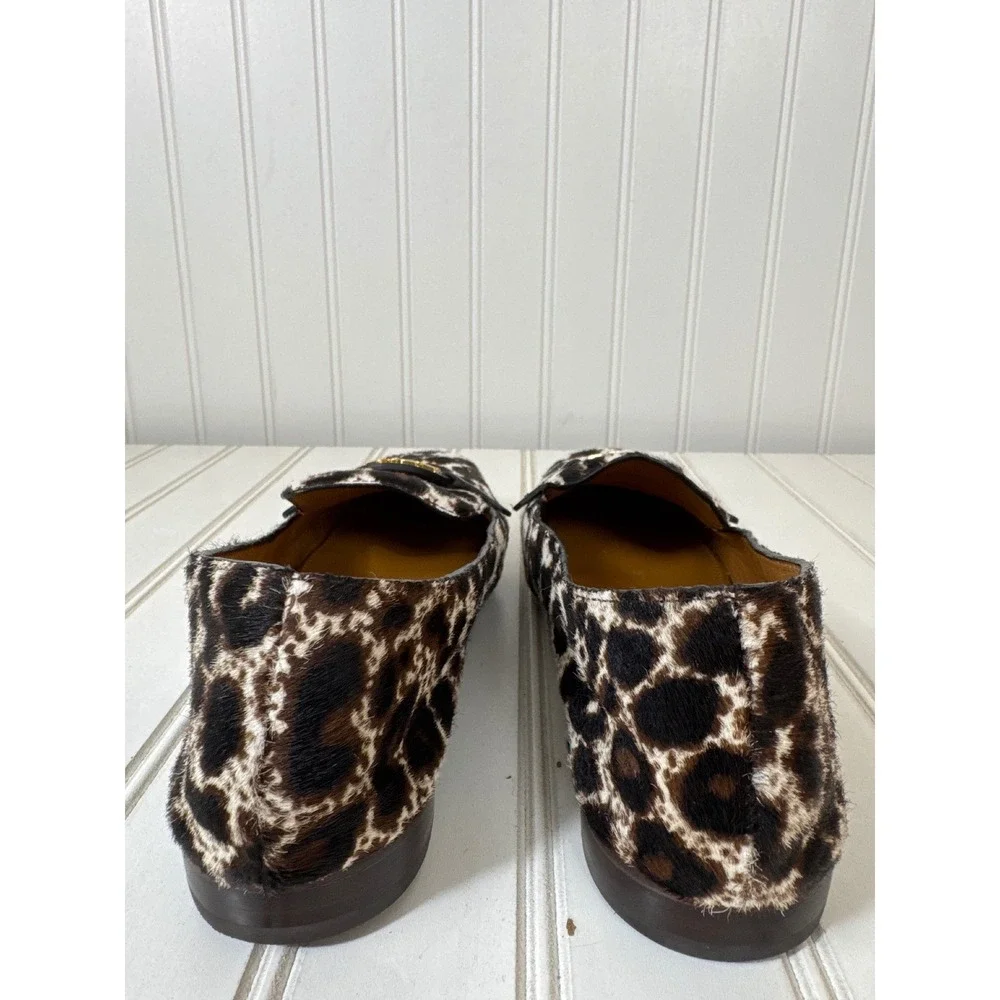 Tory Burch Metal Miller 15 mm Loafers Women 6M Brown Leopard Calf Hair Gold Logo